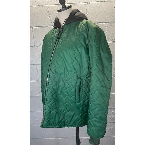 Vintage 70s Quilted Jacket Liner Forest Green Medium Bomber Jacket Work Wear - Picture 2 of 10